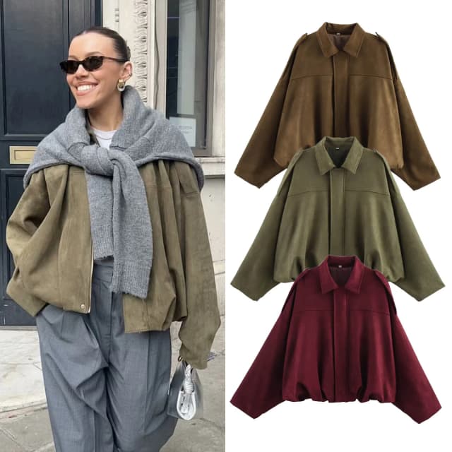 Casacos de bombardeiro elegantes do exército feminino moda gola virada para baixo manga longa casacos soltos vintage feminino outerwear chiques topos