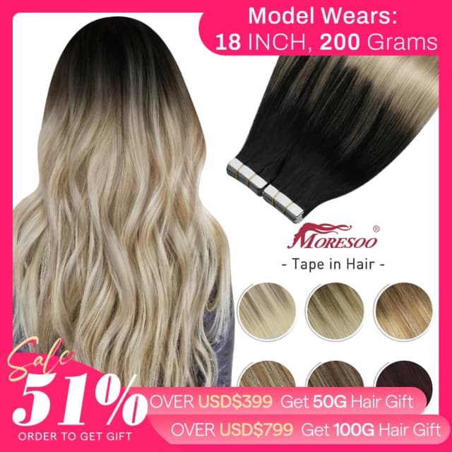 cabelo natural humano Moresoo fita em extensões de cabelo humano balayage cabelo loiro remy cabelo natural e macio trama da pele em linha reta ombre cabelo humano na fita adesiva cabelo humano fita adesiva invisivel