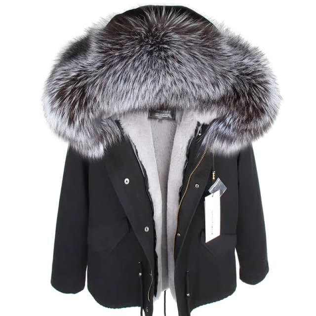 Maomaokong 2022 casaco de pele real nova moda gola de pele de raposa inverno roupas femininas forro removível jaqueta espessada parka curta