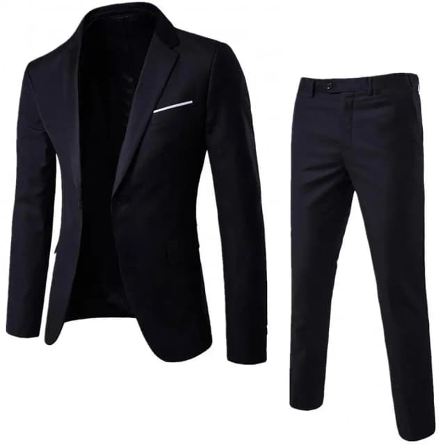 2 pçs/set plus size moda masculina cor sólida manga longa lapela botão fino terno de negócios conjunto casamento vintage clássico masculino traje