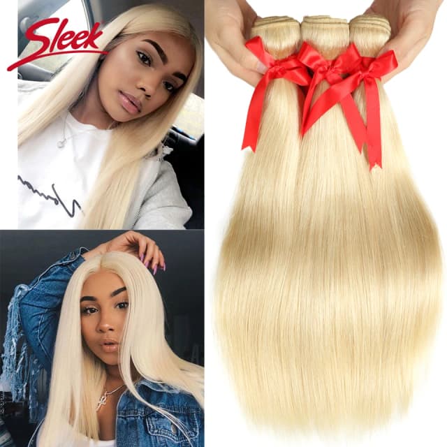 Elegante cabelo liso brasileiro loiro 613 cores tecer pacotes 8 a 26 polegadas remy extensão de cabelo humano pode comprar 3 ou 4 frete grátis