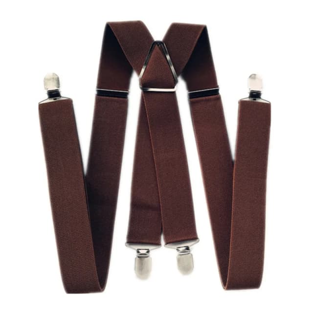 Suspensórios elásticos ajustáveis para homens e mulheres, X calças traseiras, cor marrom café, suspensão de festa, 4 clipes, 47 ", 55"