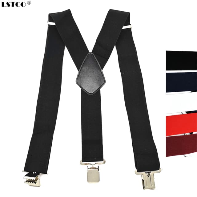 Grandes clipes fortes em suspensórios masculinos unissex 50mm de largura 5 cor sólida alta elástica ajustável cinto suspender para trabalho pesado