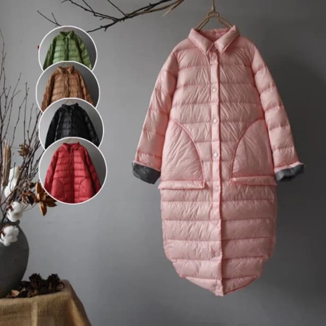 Sedutmo inverno longo pato para baixo jaquetas feminino ultra leve fino casaco oversize outono fino bolso parkas ed1470