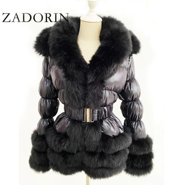 Zadorin 2025 inverno mulher roupas quentes pato branco para baixo jaqueta feminina manga destacável e capuz casaco de pele do falso preto puffer jaqueta