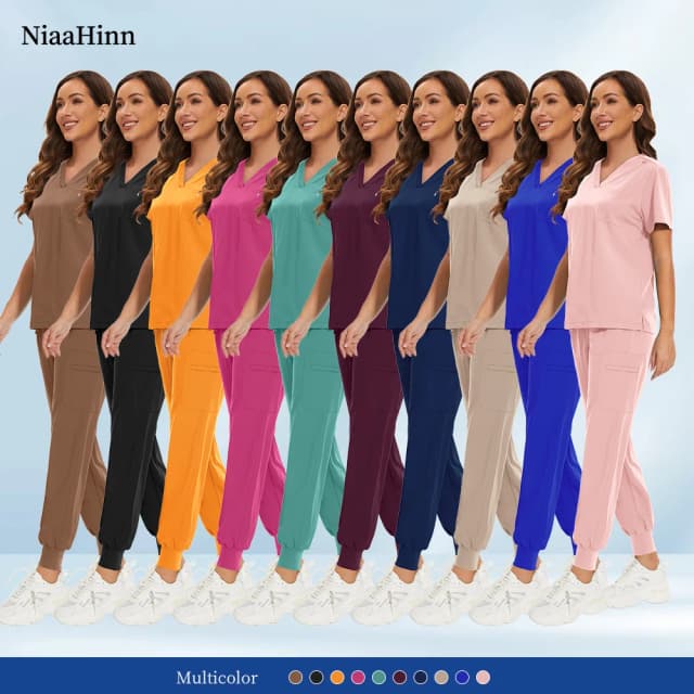 Niaahinn enfermeira cirúrgica esfrega terno das mulheres dos homens unisex médico hospital uniforme superior jogger calças uniformes de enfermagem veterinária
