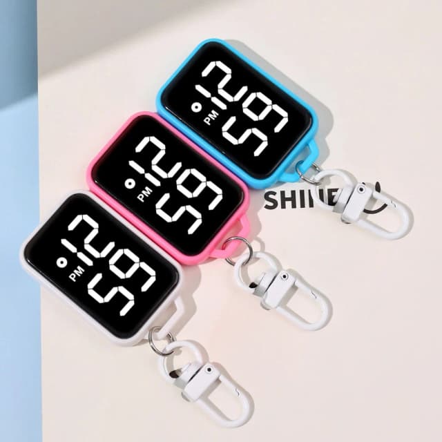 1/4 pçs led chaveiro relógio de bolso display digital relógio eletrônico para jovens estudantes mochilas chaves pingente relógio presente