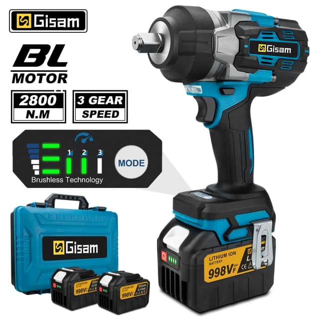 Gismo 2800N.M Torque Brushless Chave de impacto elétrica Chave de fenda de 1/2 polegada Chave sem fio Ferramenta elétrica para Makita 18V Bateria Pin