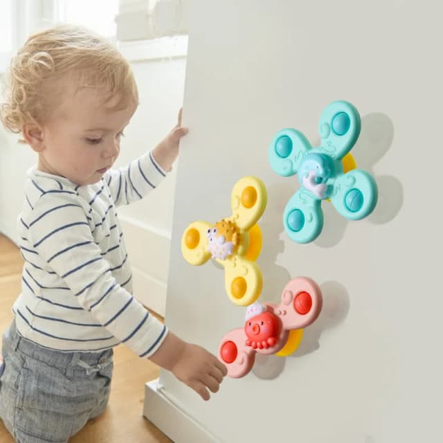 3 pçs/set brinquedos de banho do bebê engraçado banho otário girador ventosa dos desenhos animados chocalhos brinquedos educativos fidget ventosa girando