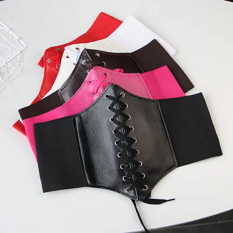 Moda feminina espartilho cinto largo couro do plutônio emagrecimento corpo cintura senhoras elástico cinto de cintura alta vestido gótico cinto
