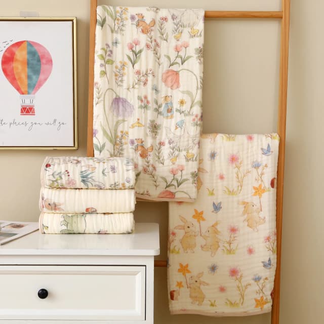 Cobertores de crepe duplo para bebês, cobertor de musselina para recém-nascidos, gaze de algodão, estampado, cobertor para crianças, capa de carrinho de cama