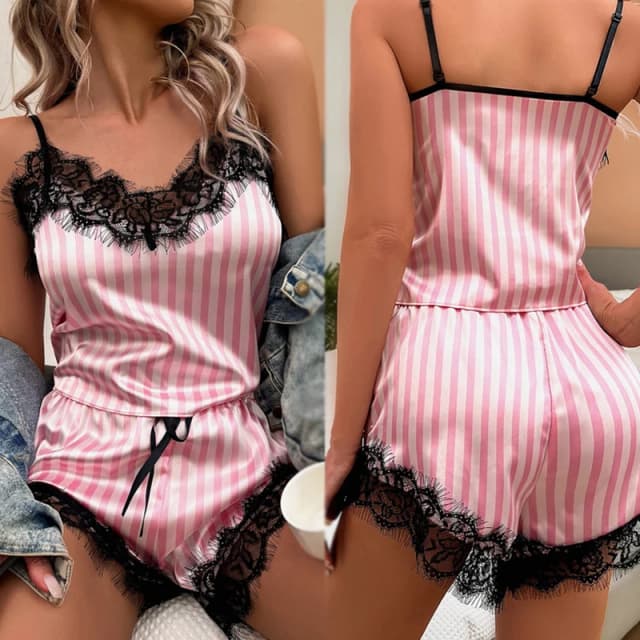 Conjunto de pijama sem mangas com decote em v feminino, suspensão sexy, shorts casuais, 2 peças