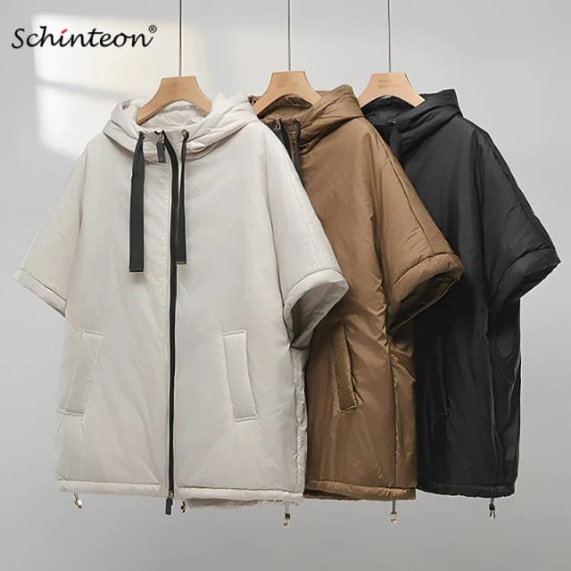 Schinteon feminino camelo para baixo capa colete com capuz solto sem mangas gilet sólido moda outono inverno jaqueta 2025 novo