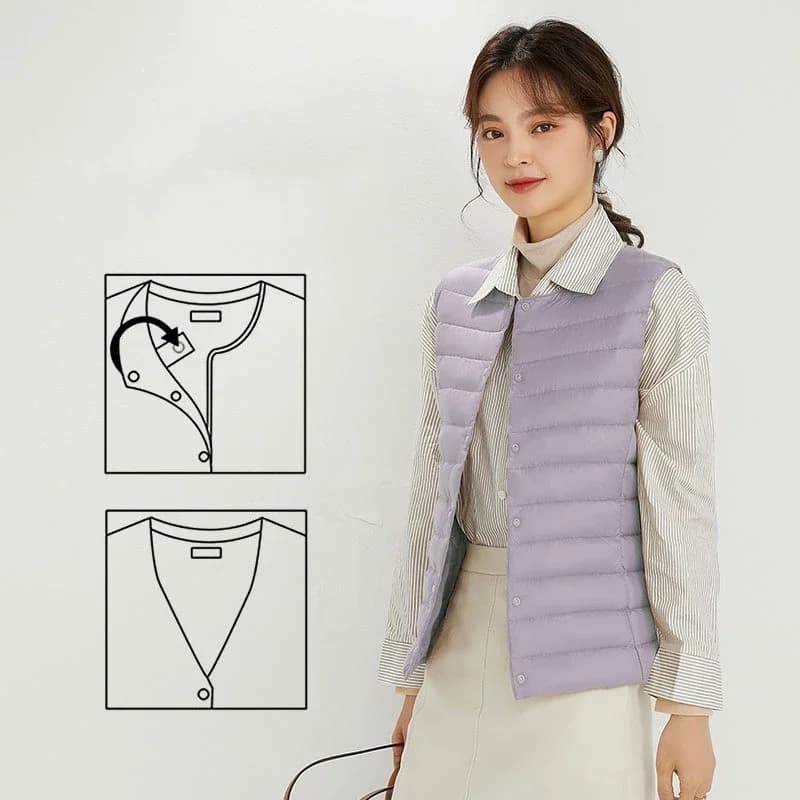 Feminino sem mangas puffer colete ultra leve para baixo colete feminino duas maneiras portátil quente sem mangas forro de inverno