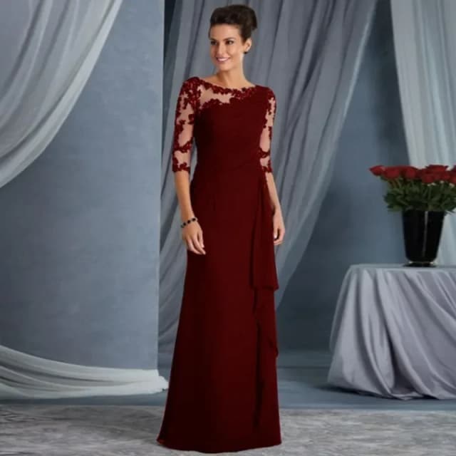 Nova primavera verão roupas femininas longo renda ver através em torno do pescoço camisa com meia manga vestido de casamento