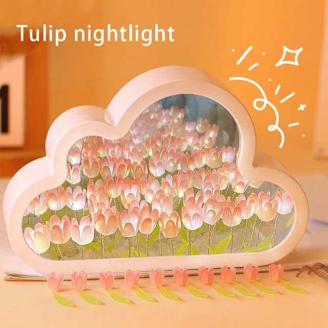 Feito à mão diy tulipa flor mar noite atmosfera lâmpada nuvens tulipa lâmpada led night light espelho candeeiro de mesa decoração do quarto luzes novo