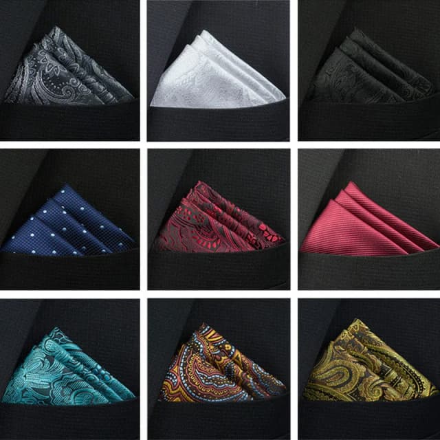 Novo lenço quadrado de bolso acessórios paisley cores sólidas vintage terno de negócios lenço de peito 25*25cm