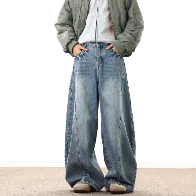 Perna larga calças jeans masculino solto cowboy esfregar calças baggy jeans masculino moda bonito lavado streetwear casual