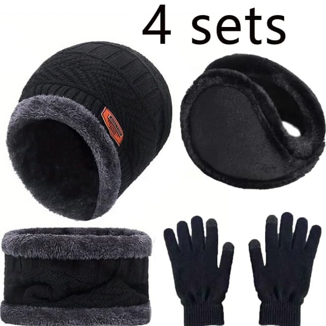 2/4 pçs conjuntos de inverno quente veludo masculino chapéu cachecol luvas conjunto para homens e mulheres meninas chapéu de equitação ao ar livre gorros pescoço proteção cachecol