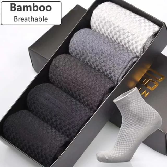 5 pares/meias masculinas de fibra de bambu de alta qualidade absorvente de suor respirável meias de tubo médio negócios casuais tamanho grande 38-45