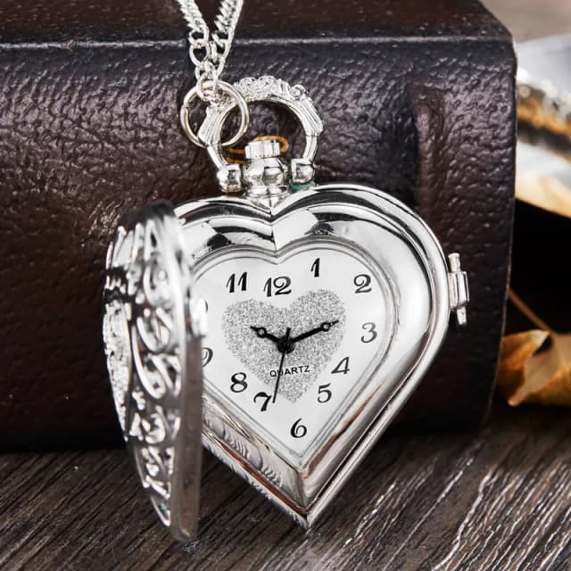 Requintado design em forma de coração relógio de bolso oco colar corrente pingente relógio de quartzo elegante lazer presente acessórios
