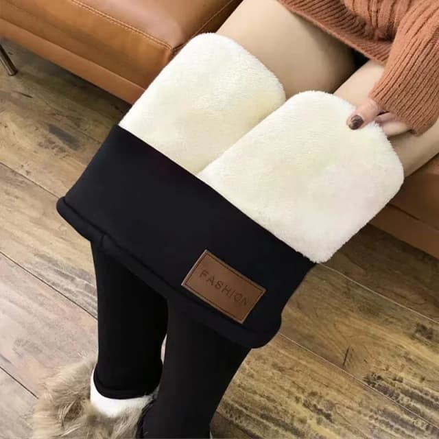 Leggings de Cashmere Imitação Ultragrossa de Cordeiro Veludo Artificial, Pelúcia, Cintura Alta, Calças Compridas, Calças Quentes, Inverno