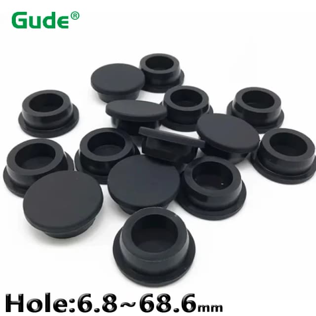 Borracha de silicone redonda preta com plugues de vedação de furo furo 6,8 mm-68,6 mm tipo T tampa de extremidade preta