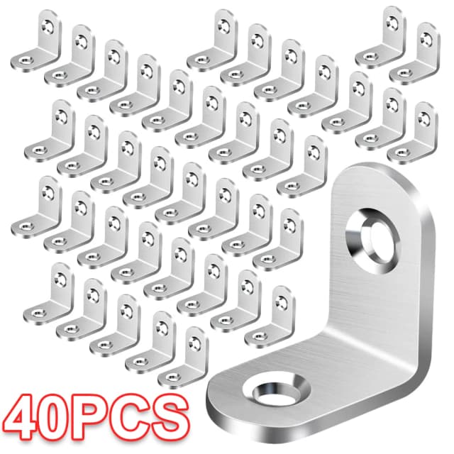40/20 peças suportes l de aço inoxidável-pequeno suporte de canto de ângulo reto para prateleiras, móveis de madeira, cadeiras, acessórios de móveis