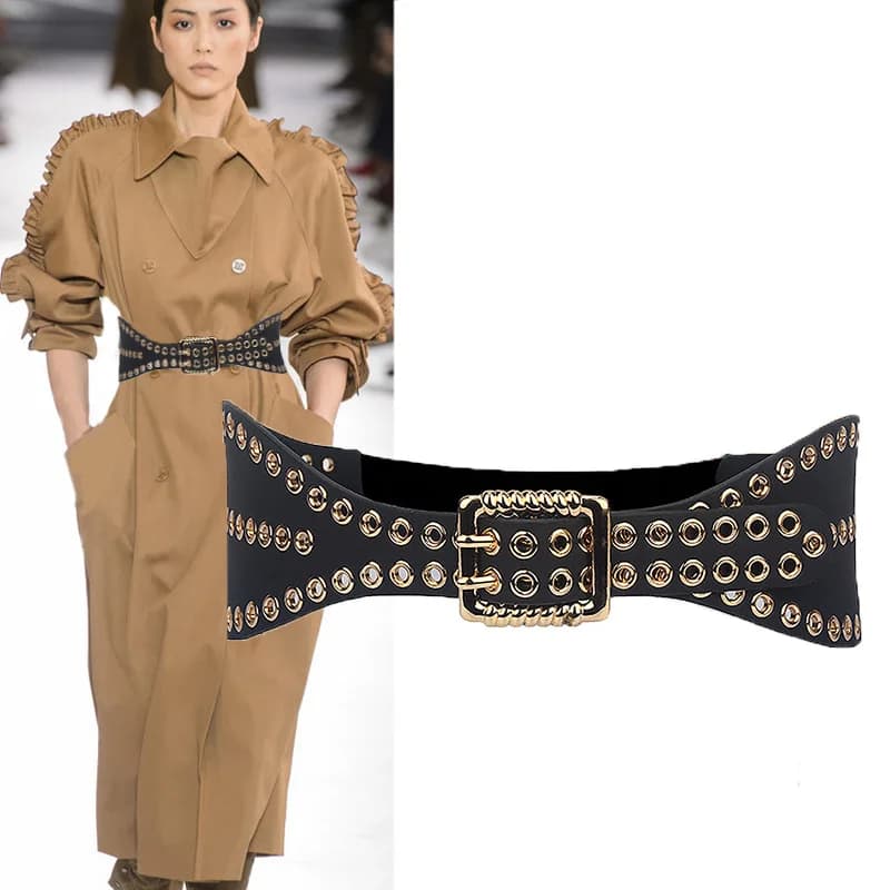 Zly 2022 nova moda banda da cintura feminina metal decoração liga duplo pino fivela vestido de luxo casaco estilo casual couro do plutônio cinto