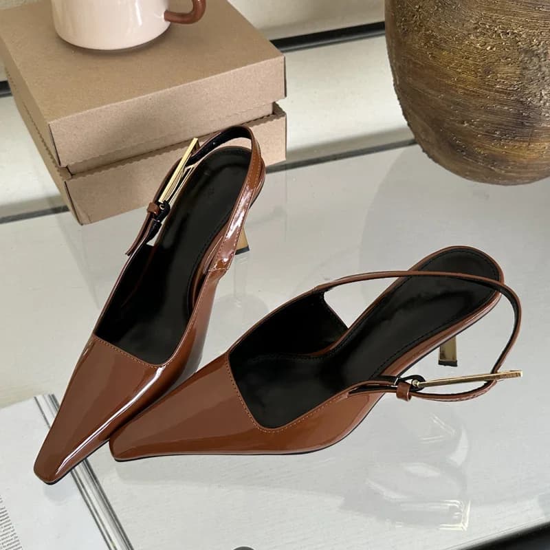 Eilyken estilo de rua sexy dedo do pé apontado fivela de metal cinta bombas femininas sandálias stripper estilingue sapatos de salto alto feminino