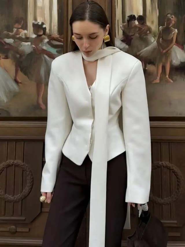 Tossy elegante feminino listrado terno casaco para mulher cachecol rendas retalhos com decote em v manga longa luxo outwear feminino jaquetas casaco