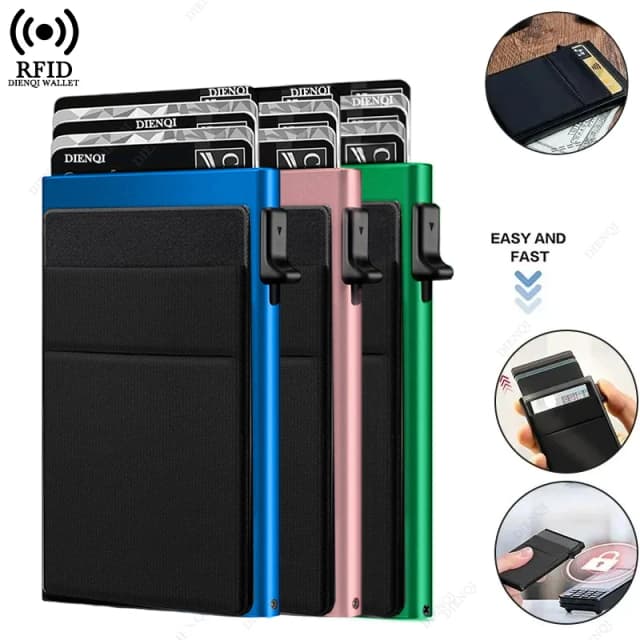Rfid titular do cartão de crédito para homens, carteira fina, mini fino, carteiras minimalistas, metal, identificação bancária, caixa do cartão, escolha de luxo