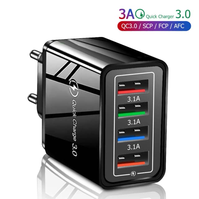 3a carregador usb 4 portas usb carga rápida 3.0 ue eua plug carregador de telefone móvel adaptador de parede portátil carregamento rápido para iphone 16 pro