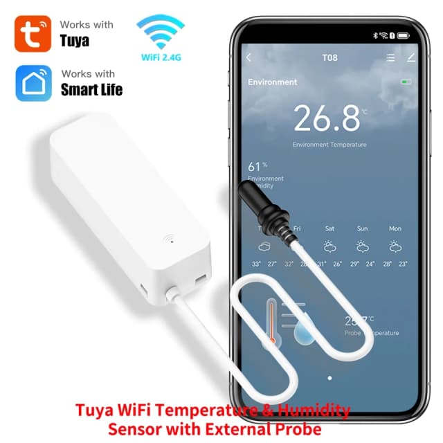 Tuya wifi sensor de umidade temperatura com sonda externa para casa inteligente higrômetro app monitoramento para plantas aquário vinery