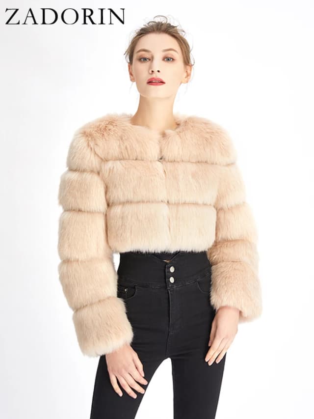 Zadorin nova moda das mulheres colheita top faux casaco de pele de raposa de inverno grosso fofo manga comprida estilo curto fino casaco de pele peludo