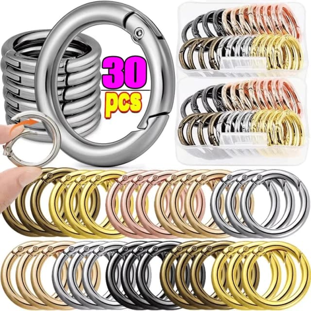 30/10 pçs metal o anel primavera fechos para diy jóias openable redondo mosquetão chaveiro saco clipes gancho cão corrente fivelas conector