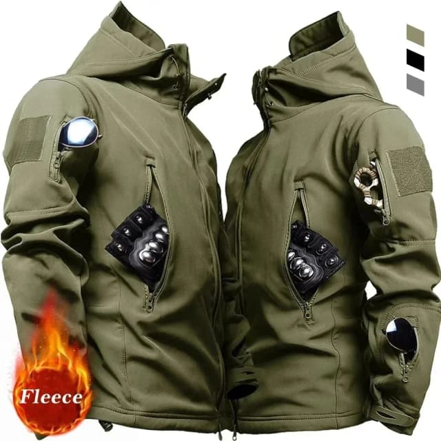 Jaqueta utilitária militar casual com capuz masculina, jaqueta fashion de pele de tubarão macia tática à prova d'água para combate