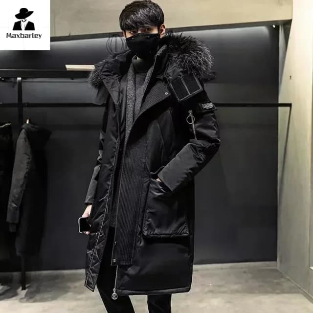Inverno grande gola parka jaqueta masculina 2024 comprimento médio engrossado quente pato branco para baixo outerwear masculino e feminino