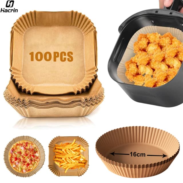 Papel descartável para fritadeira a ar, 50/100 peças, redondo, quadrado, forros antiaderentes para fritadeira a ar
