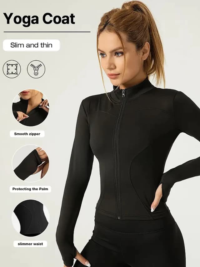 Jaqueta fitness, blusa justa de secagem rápida feminina, edição outono 2025, gola alta com proteção solar de manga comprida, pilates esportivos