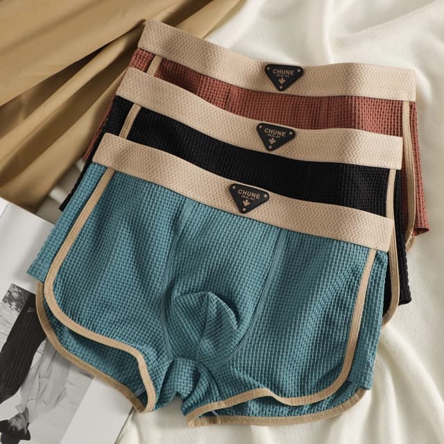 3 unidades/pacote moda gelo seda malha xadrez boxers respirável conforto malha virilha cuecas super macio alta elástica calcinha masculina