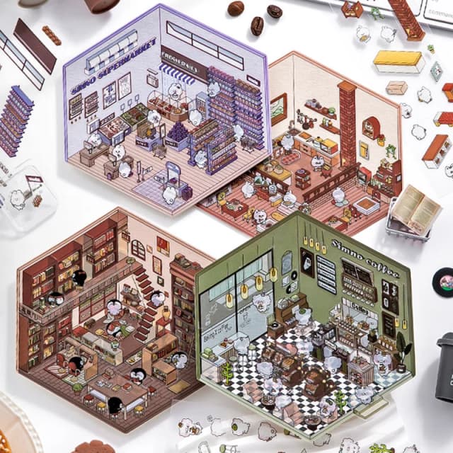 Adesivos de paisagismo 3d de desenho animado, cena em miniatura, adesivos kawaii, faça você mesmo, adesivos de cabine simulada, acessórios escolares para crianças, presentes