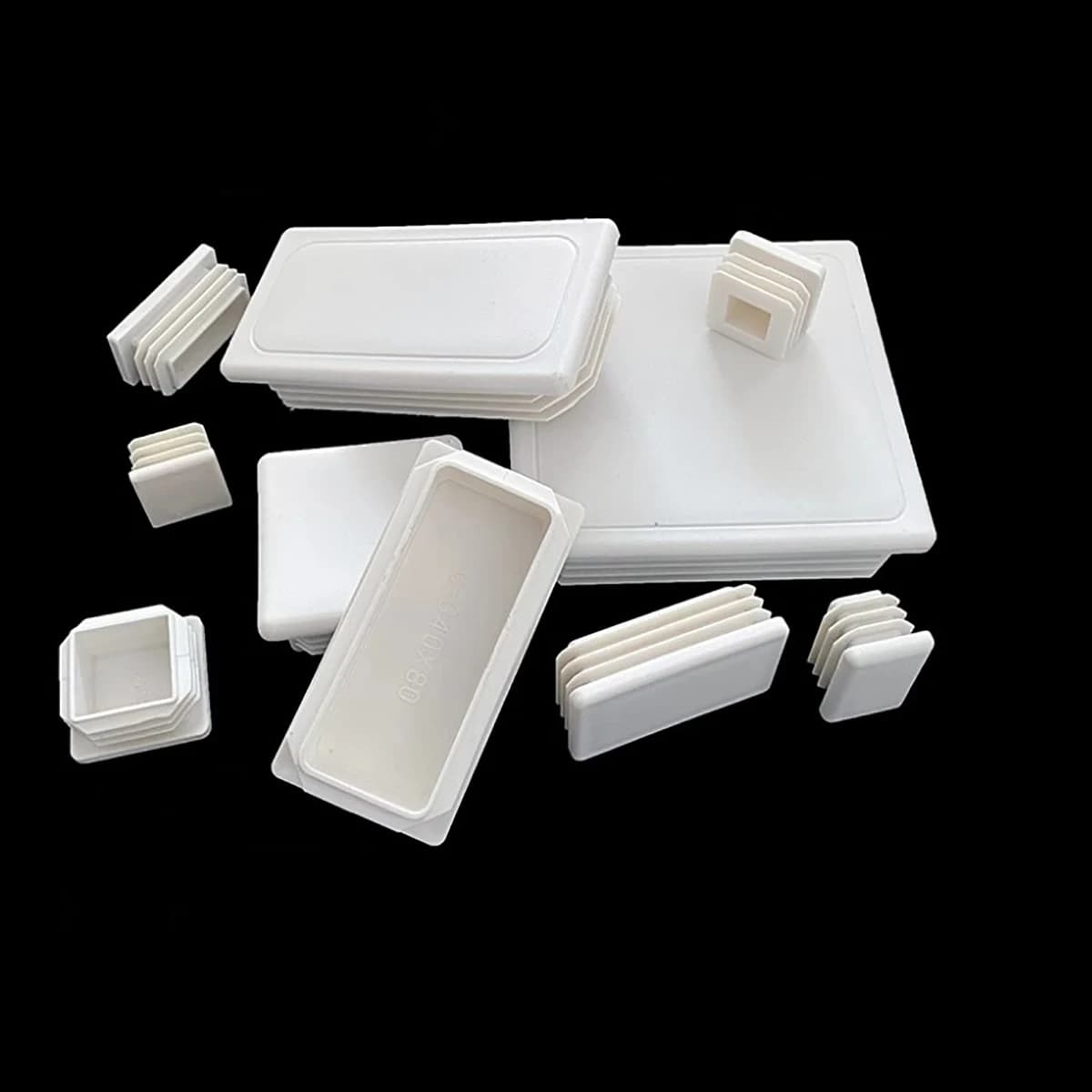Tampa de extremidade de plástico branco, inserções de tubo retangular, tampa à prova d'água, pés de cadeira, tampa de vedação, 10x20mm ~ 100x200mm