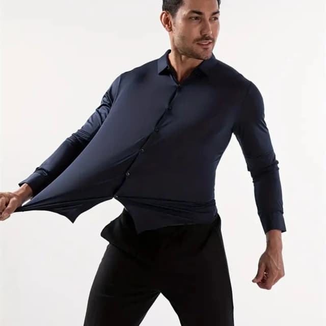 Camisas sociais ultra elásticas masculinas premium, manga longa, alta qualidade, formal, sem rugas, branco macio, roupas sociais masculinas