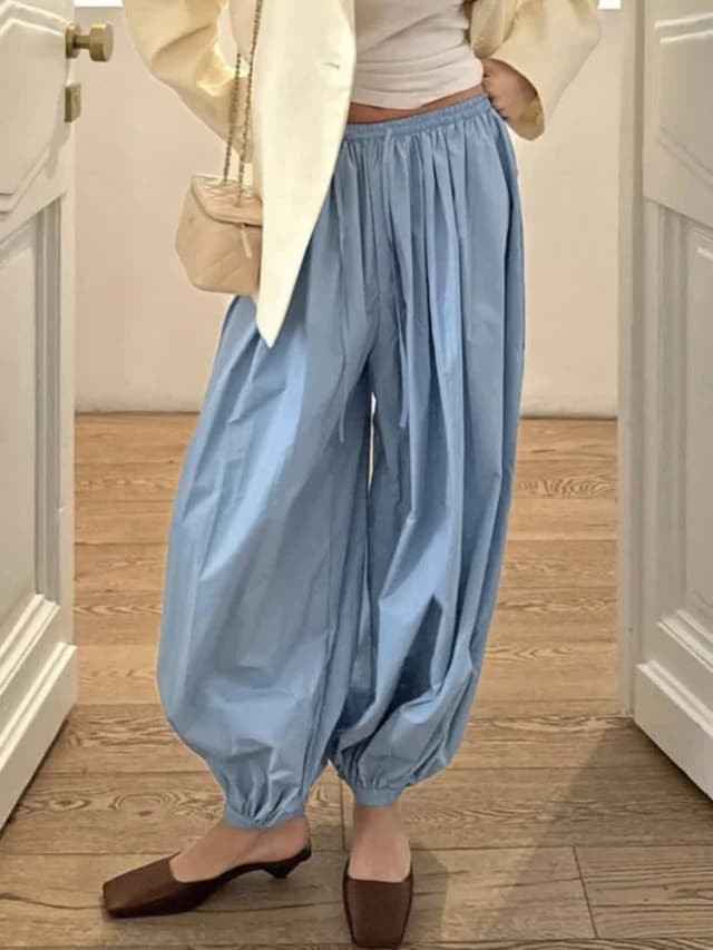 Tossy verão moda bolso bloomers calças femininas plissado solto cintura alta retalhos bandagem streetwear perna larga calças femininas