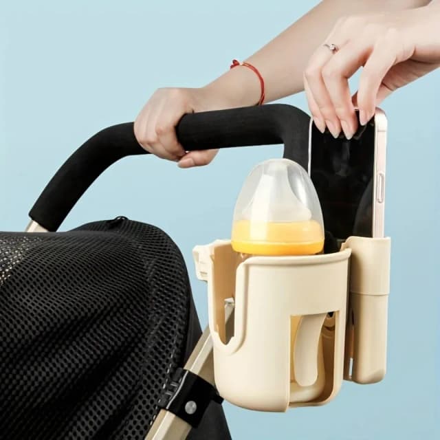 Suporte universal de copo de água para carrinho de bebê 2 em 1 com suporte para telefone, suporte de garrafa universal para acessórios de carrinho de cadeira de rodas