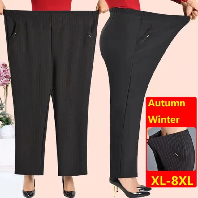 Calças femininas primavera outono cintura elástica calças casuais veludo quente inverno calças compridas médio feminino calças retas 5xl 6xl 7xl 8xl