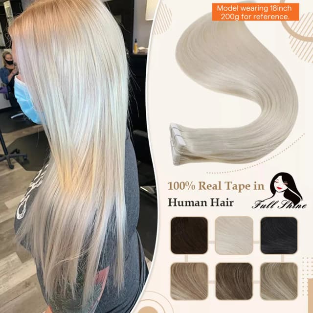 Fita de brilho completo em 100% remy cabelo humano em linha reta dupla face loira confortável fita natural de seda ins para mulher