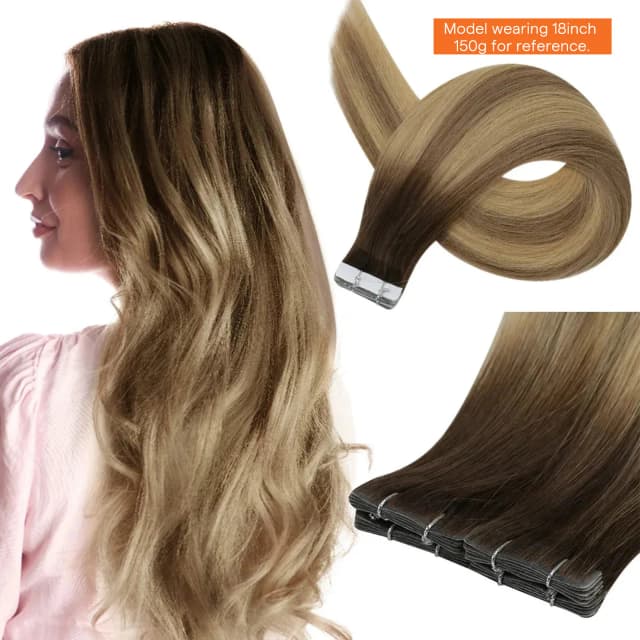 Fita de injeção virgem de brilho completo em extensões de cabelo humano fita amarrada à mão invisível na extensão do cabelo humano adesivo natural