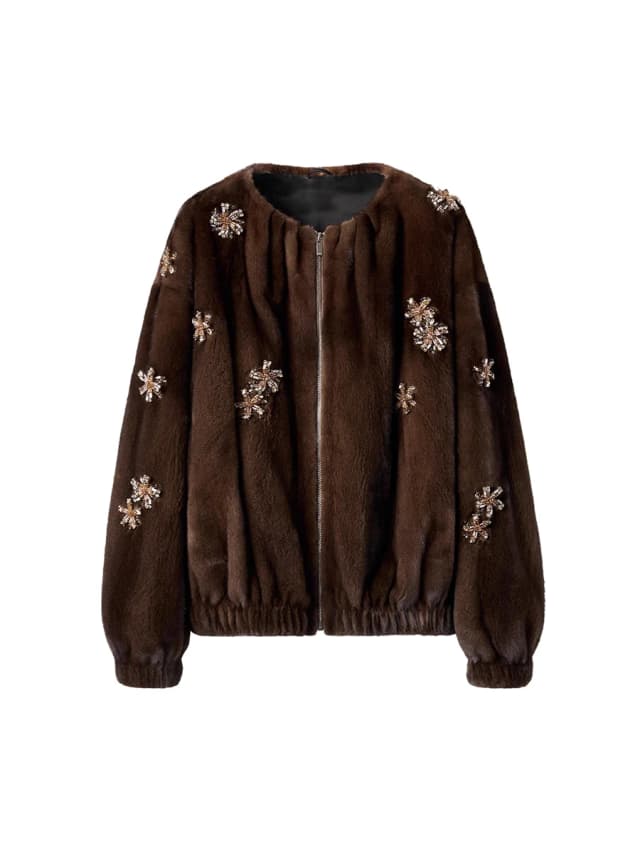 Lautaro inverno luxo elegante grosso quente macio marrom curto falso casaco de pele de vison feminino miçangas solto elegante chique jaqueta fofa